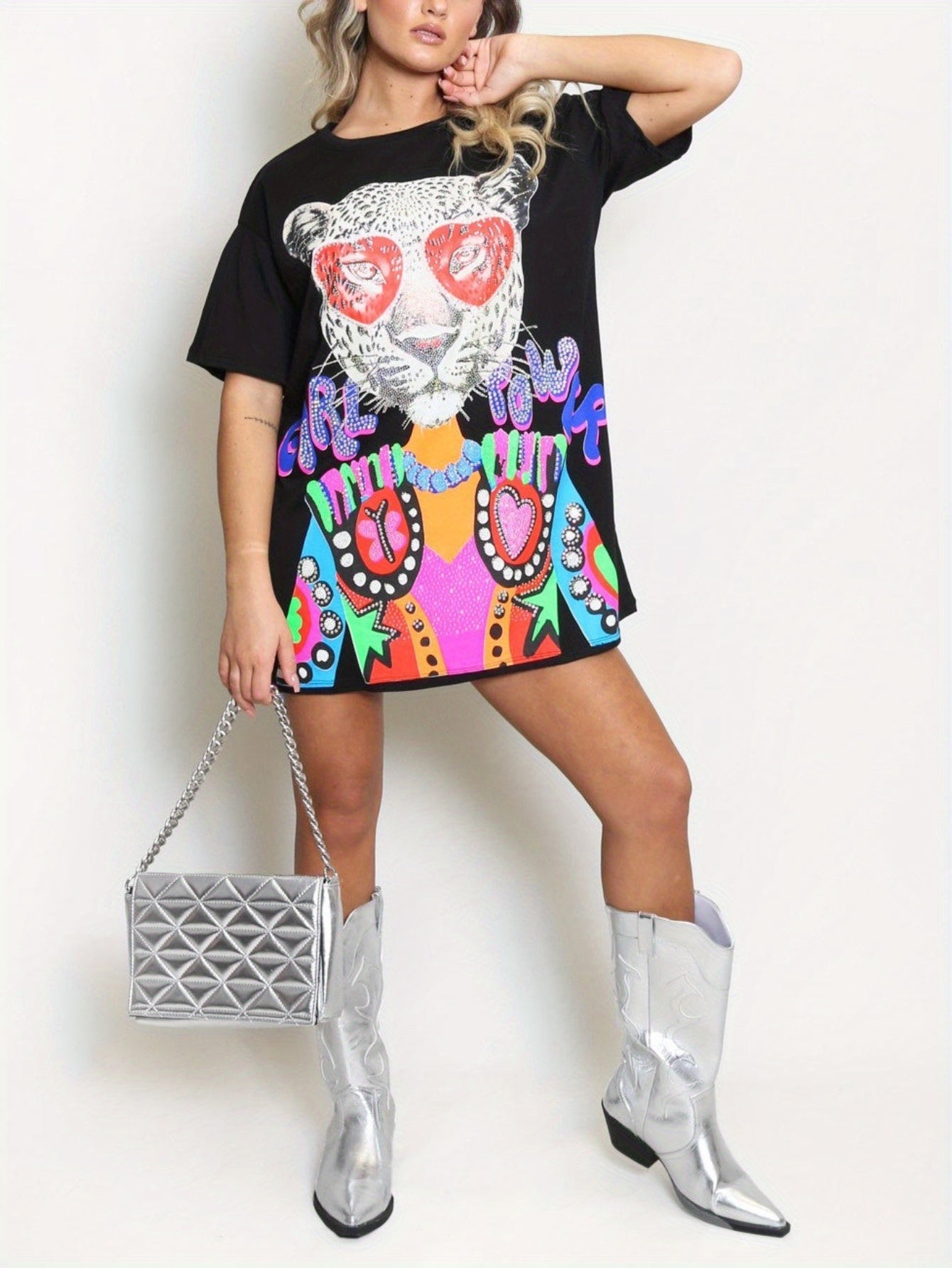Fun and Funny Gentleman Leopard Print, Y2K Style Women Fashion Round Neck Short Sleeve T-shirt Skirt, Breathable Sweat Lightweight Comfortable Soft Fabric, Casual Sports T-shirt, Chic and Fashionable